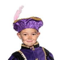 Pietbaret satijn paars met veer - thumbnail