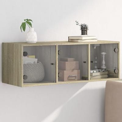 Wandkast met glazen deuren 102x37x35 cm sonoma eikenkleurig