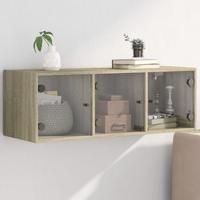 Wandkast met glazen deuren 102x37x35 cm sonoma eikenkleurig - thumbnail