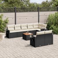 9-delige Loungeset met kussens poly rattan zwart - thumbnail
