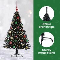 VidaXL Kunstmatig voorverlicht kerstboom met 150 led zwart 150 cm pvc - thumbnail