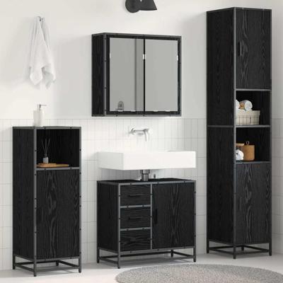 Badkamermeubelset met lade 4 pcs Zwart eiken 65 x 33 x 60 cm