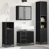 Badkamermeubelset met lade 4 pcs Zwart eiken 65 x 33 x 60 cm - thumbnail