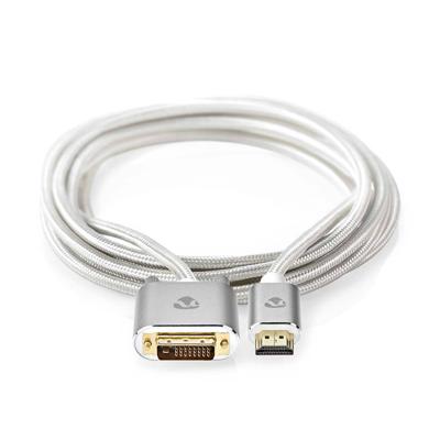 HDMI Kabel | HDMI Connector | DVI-D 24+1-Pins Male | 2560x1600 | Verguld | 2.00 m | Gebreid | Zilver | Cover Window Box