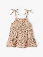 Jurk baby meisjes bretels biologisch katoen beige - thumbnail
