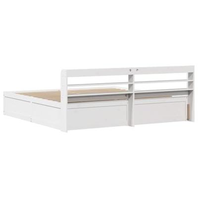 Bedframe met hoofdbord massief grenenhout wit 180x200 cm