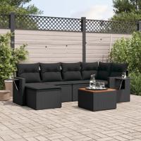 7-delige Loungeset met kussens poly rattan zwart - thumbnail