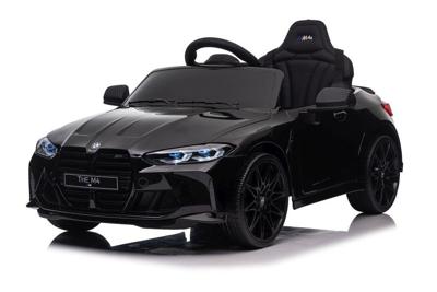BMW M4, 12 volt elektrische kinderauto, lederen zitje, rubberen banden, kinderaccuauto!