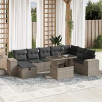 9-delige Loungeset met kussens poly rattan lichtgrijs - thumbnail