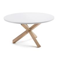 Kave Home Ronde Eettafel 'Lotus' 135cm, kleur Wit/Eiken - thumbnail