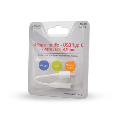 Savio Audio-adapter - USB type 3.1 C (M) - Jack 3,5 mm (F) - Wit AK-35