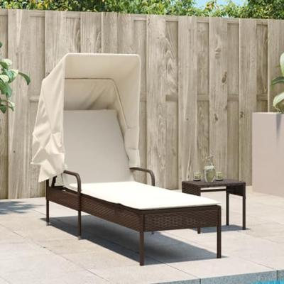 Ligbed met luifel en tafel poly rattan bruin