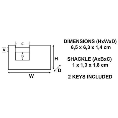 Masterlock 63mm wide x 15mm thick - 18mm hardened steel shackle, 10mm diam. - hor - 606EURD