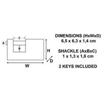 Masterlock 63mm wide x 15mm thick - 18mm hardened steel shackle, 10mm diam. - hor - 606EURD - thumbnail