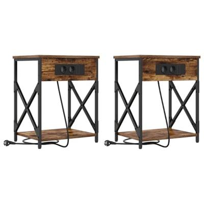 Nachtkastje 2 pcs Gerookt eiken 41 x 31 x 51 cm Bewerkt hout