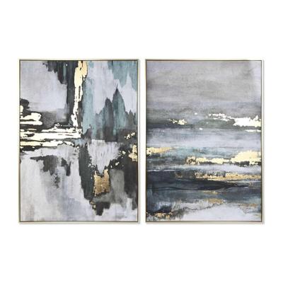 Canvas Home ESPRIT Groen Grijs Gouden Abstract 103 x 4,5 x 143 cm (2 Stuks)