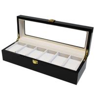 Luxe klassieke houten horlogebox voor 6 horloges | Zwart - thumbnail