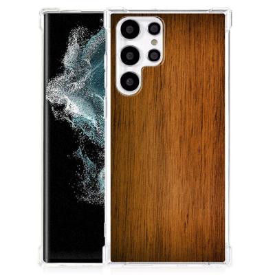 Samsung Galaxy S22 Ultra Stevig Telefoonhoesje Donker Hout Samsung Galaxy S22 Ultra Stevig Telefoonhoesje Donker Hout