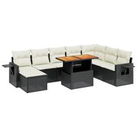 9-delige Loungeset met kussens poly rattan acacia zwart - thumbnail