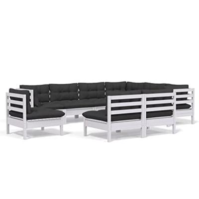 9-delige Loungeset met kussens massief grenenhout wit