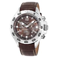 Nautica horlogeband N17522 / A20055G Leder Donkerbruin 22mm + wit stiksel - thumbnail