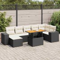 8-delige Loungeset met kussens poly rattan zwart - thumbnail