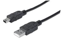 Manhattan USB-kabel USB 2.0 USB-A stekker, USB-mini-B stekker 1.80 m Zwart Vergulde steekcontacten, UL gecertificeerd 333375-CG - thumbnail