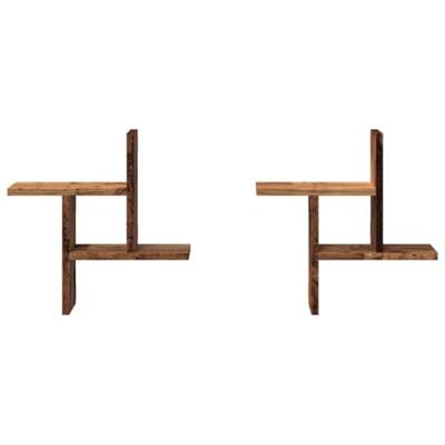 Wandschappen 2 st 38x12x38 cm bewerkt hout oud houtkleurig