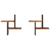 Wandschappen 2 st 38x12x38 cm bewerkt hout oud houtkleurig - thumbnail