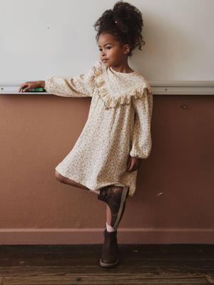 Bloemenjurk van katoenen gaas voor meisjes ecru