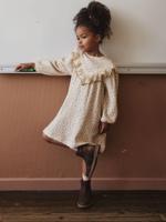 Bloemenjurk van katoenen gaas voor meisjes ecru - thumbnail