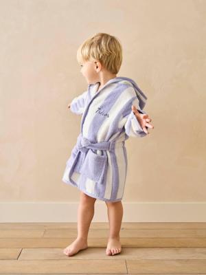 Badjas voor baby's met strepen TRANSAT capsule familie, te personaliseren, met gerecycled katoen paars, gestreept