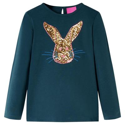 Kindershirt met lange mouwen konijnenprint 104 donkergroen