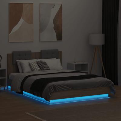 Bedframe met hoofdbord en LED sonoma eikenkleurig 135x190 cm - thumbnail