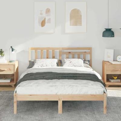 Bedframe met hoofdeinde Bruin 140 x 190 cm Massief grenenhout