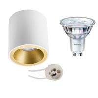 Philips - Opbouwspot Set - Sceneswitch 827 36d - Pragmi Cliron Pro - Gu10 Fitting - Dimbaar - Opbouw Rond - Mat Wit/goud - thumbnail