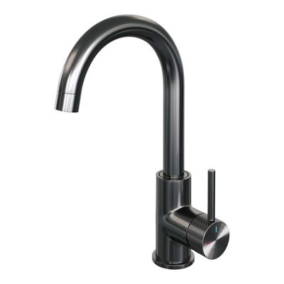Brauer Gunmetal Carving Hoge Opbouw Wastafelmengkraan met Draaibare Ronde Uitloop Model A Gunmetal Geborsteld PVD