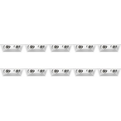 Spot Armatuur 10 Pack - Pragmi Zano Pro - GU10 Inbouwspot - Rechthoek Dubbel - Wit - Aluminium - Kantelbaar - 185x93mm