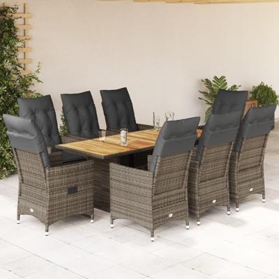9-delige Tuinset met kussens poly rattan grijs