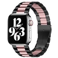 By Qubix - Stalen schakelband - Zwart met roze - Compatible met Apple watch 44mm / 45mm / 46mm / 49mm - Compatible Apple watch bandjes - thumbnail