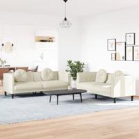 2-delige Loungeset met kussens fluweel crèmekleurig - thumbnail