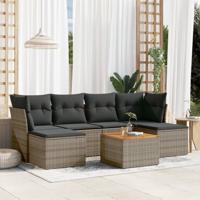 7-delige Loungeset met kussens poly rattan grijs - thumbnail