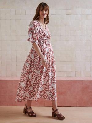 Lange wikkeljurk voor zwangerschap en borstvoeding terracottategel