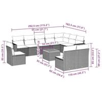 11-delige Loungeset met kussens poly rattan grijs - thumbnail