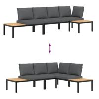 3-delige Loungeset met kussens aluminium zwart - thumbnail