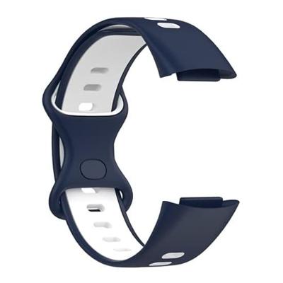 By Qubix - Compatible met Fitbit Charge 5 - Fitbit Charge 6 Sportbandje met dubbele lus - Donkerblauw/wit - Tweekleurig - Maat: L - Compatible fitbit bandje