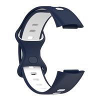 By Qubix - Compatible met Fitbit Charge 5 - Fitbit Charge 6 Sportbandje met dubbele lus - Donkerblauw/wit - Tweekleurig - Maat: L - Compatible fitbit bandje - thumbnail