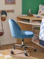 Fluwelen kinderbureaustoel op wieltjes blauw - thumbnail