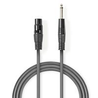 Ongebalanceerde XLR-Audiokabel | XLR 3-pins female - 6,35 mm male | 10 m | Grijs - thumbnail