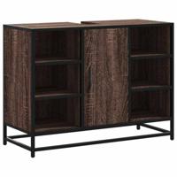 Wastafelkast 80x33x60 cm bewerkt hout bruin eikenkleurig - thumbnail